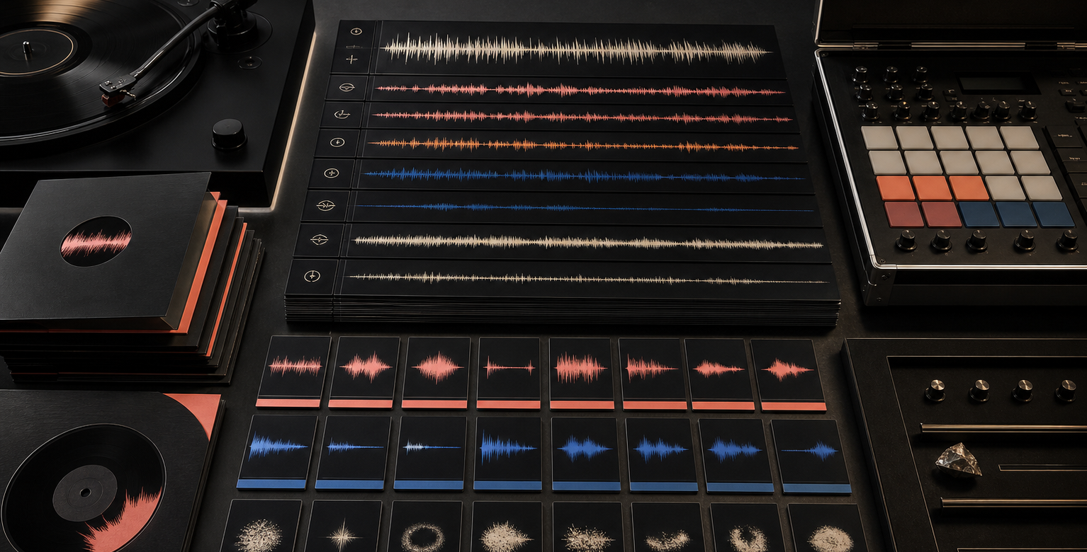 SongChop workflow showing stems, loops, one-shots, and organized outputs